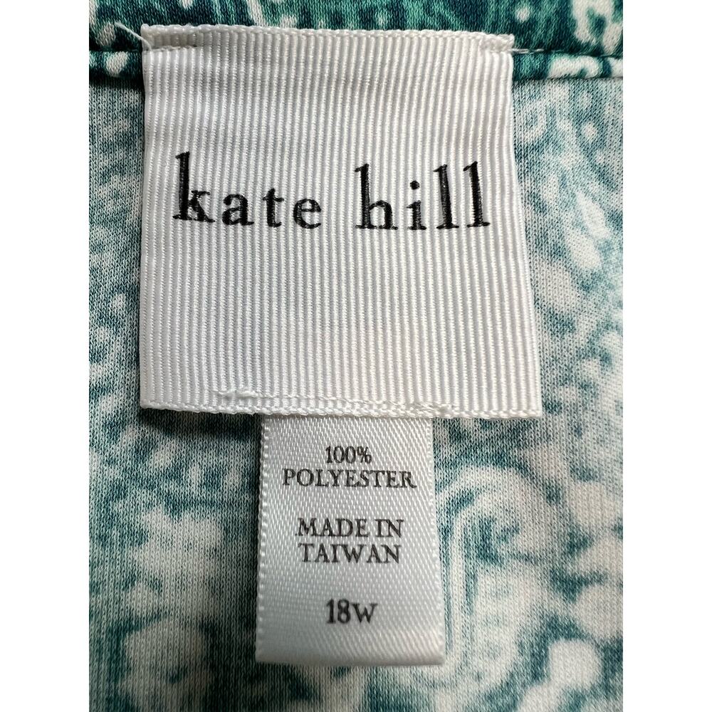 Kate Hill Dress 18W Sleeveless Green White Boat Neck Pockets - Picture 8 of 10